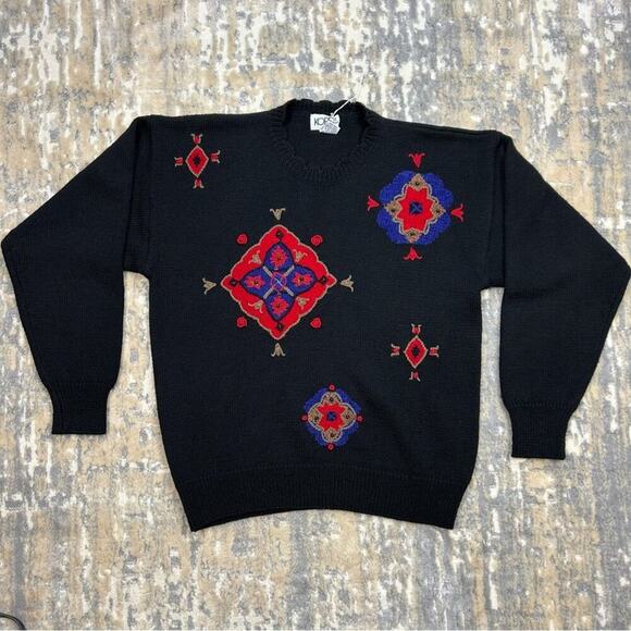 Koret Sweater Womens Size Small Black & Red Pullover Beaded Vintage Shirt Top - Picture 2 of 6